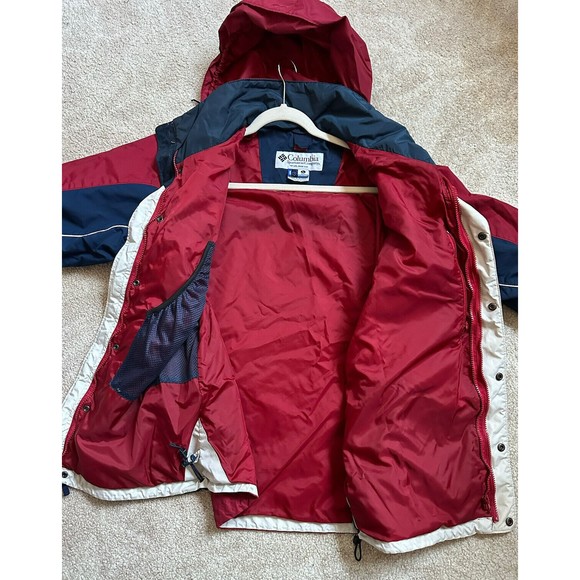 Columbia lightweight Blue Red Jacket mens Large Full zip Lined Hooded Coat EUC - Picture 6 of 8